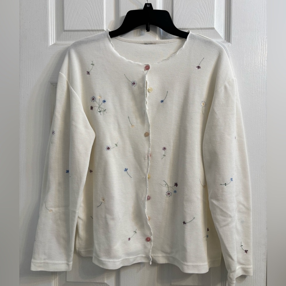 Floral Embroidered Cream Cardigan